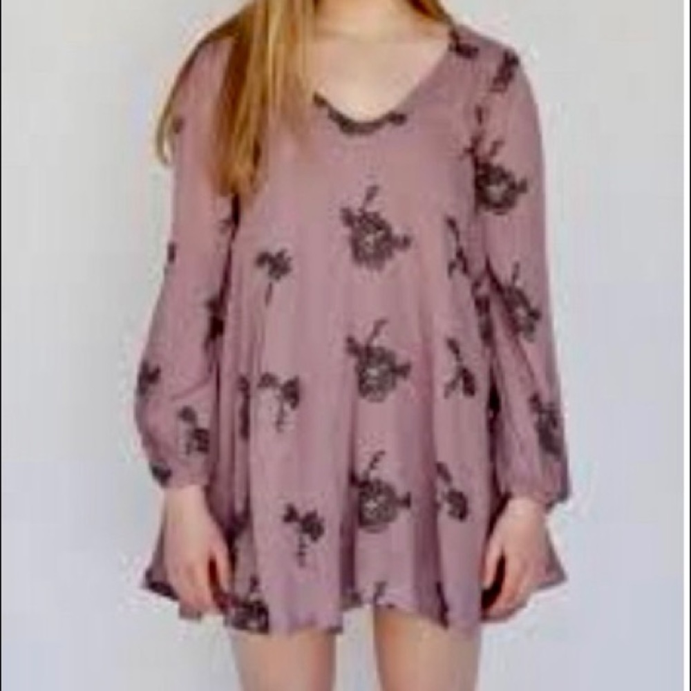 Free People Boho purple long sleeve tunic dress